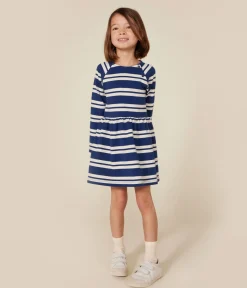 Petit Bateau Kleider, Röcke*Langärmeliges Kinder-Kleid aus festem Baumwollstoff für Mädchen blau MEDIEVAL/ MONTELIMAR