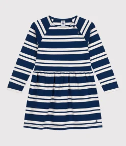 Petit Bateau Kleider, Röcke*Langärmeliges Kinder-Kleid aus festem Baumwollstoff für Mädchen blau MEDIEVAL/ MONTELIMAR