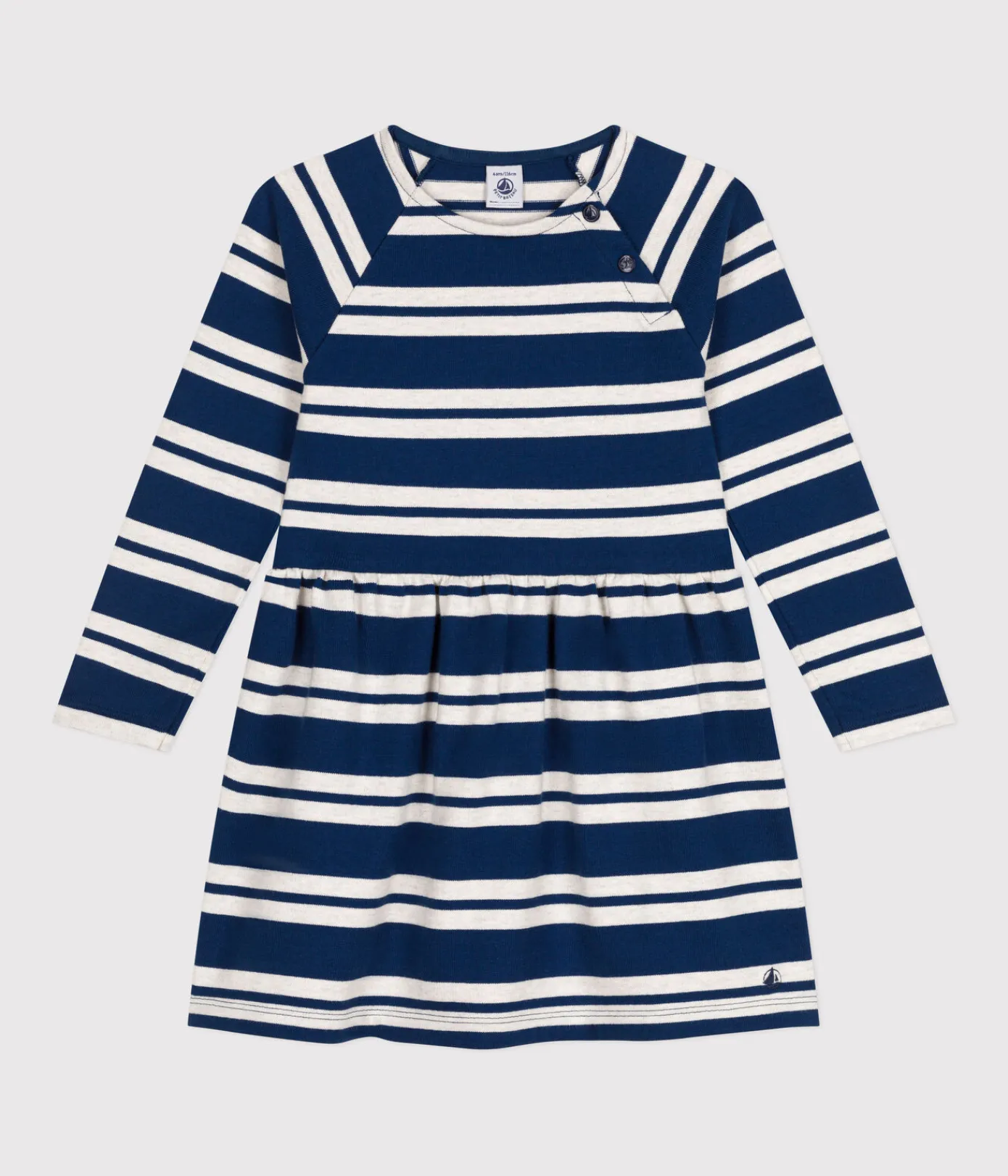 Petit Bateau Kleider, Röcke*Langärmeliges Kinder-Kleid aus festem Baumwollstoff für Mädchen blau MEDIEVAL/ MONTELIMAR