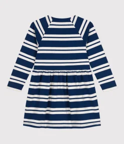 Petit Bateau Kleider, Röcke*Langärmeliges Kinder-Kleid aus festem Baumwollstoff für Mädchen blau MEDIEVAL/ MONTELIMAR