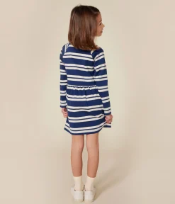 Petit Bateau Kleider, Röcke*Langärmeliges Kinder-Kleid aus festem Baumwollstoff für Mädchen blau MEDIEVAL/ MONTELIMAR