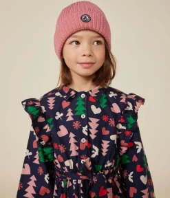 Petit Bateau Kleider, Röcke*Langärmeliges Kinder-Kleid aus Flanell für Mädchen blau SMOKING/weiss MULTICO