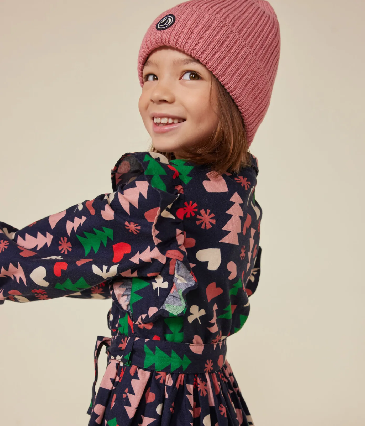 Petit Bateau Kleider, Röcke*Langärmeliges Kinder-Kleid aus Flanell für Mädchen blau SMOKING/weiss MULTICO