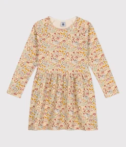 Petit Bateau Kleider, Röcke*Langärmeliges Kinder-Kleid aus Doppeljersey für Mädchen weiss AVALANCHE/ MULTICO
