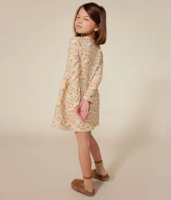 Petit Bateau Kleider, Röcke*Langärmeliges Kinder-Kleid aus Doppeljersey für Mädchen weiss AVALANCHE/ MULTICO