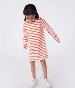Petit Bateau Kleider, Röcke*Langärmeliges Kinder-Kleid aus Baumwolle mit Streifen rosa FLEUR/ SPICY