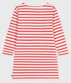 Petit Bateau Kleider, Röcke*Langärmeliges Kinder-Kleid aus Baumwolle mit Streifen rosa FLEUR/ SPICY
