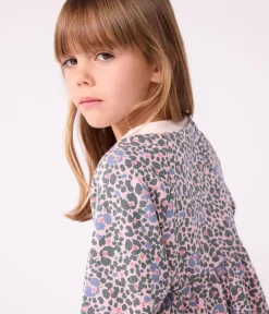 Petit Bateau Kleider, Röcke*Langärmeliges Kinder-Kleid aus Baumwolle rosa JOLI/weiss MULTICO