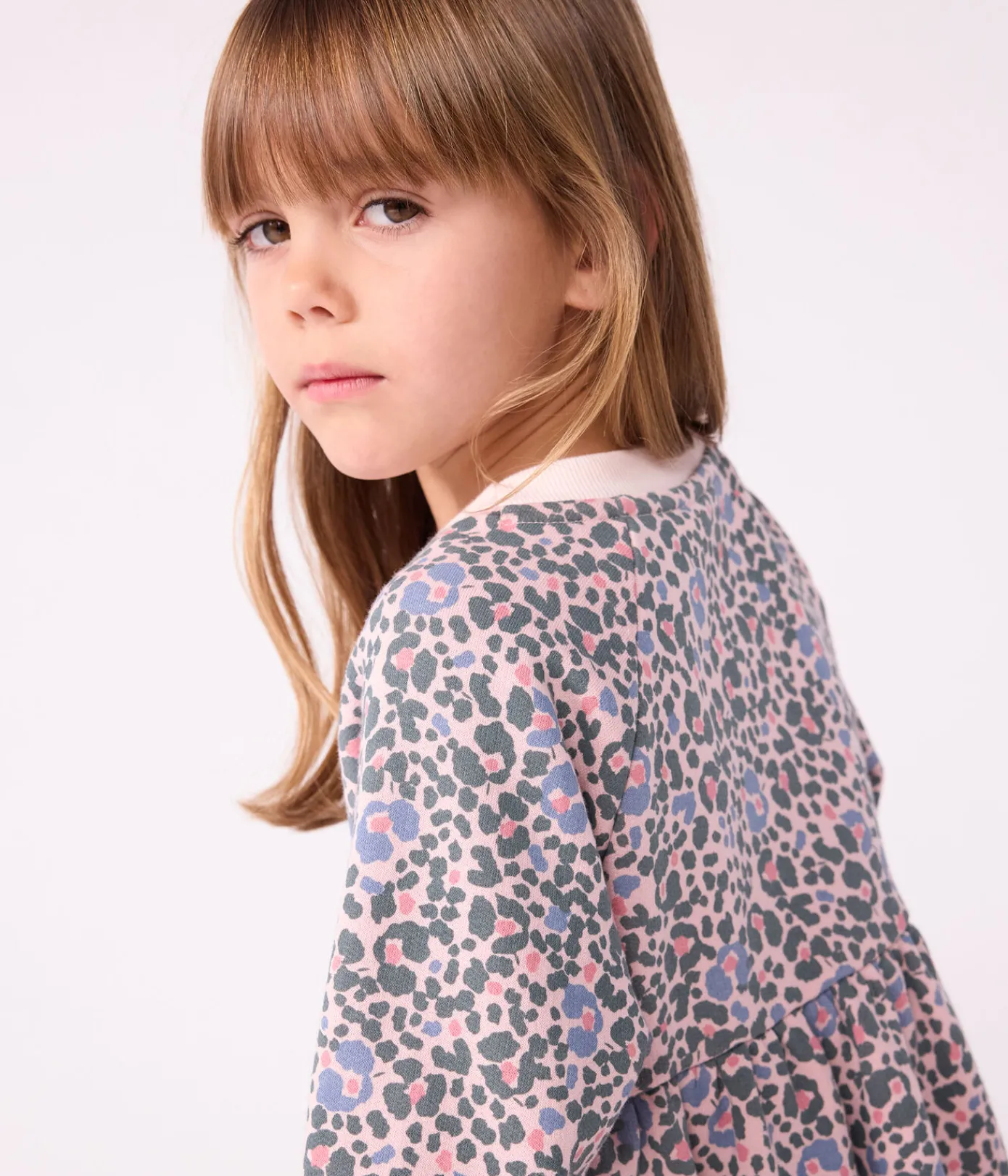 Petit Bateau Kleider, Röcke*Langärmeliges Kinder-Kleid aus Baumwolle rosa JOLI/weiss MULTICO