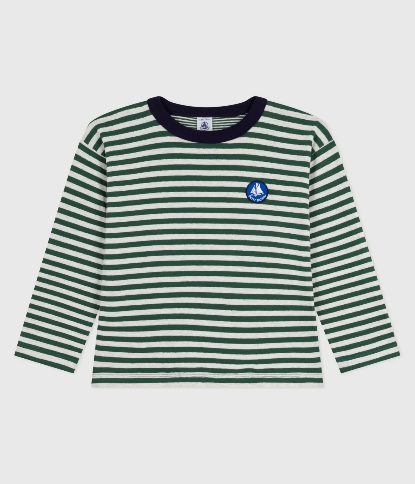 Petit Bateau T-Shirts, Poloshirts, Hemden*Langärmeliges Kinder-T-Shirt aus Baumwolle mit Streifen grün WILLOW/ MONTELIMAR:WILLOW/ MONTELIMAR