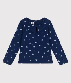 Petit Bateau T-Shirts, Tops, Oberteile*Langärmeliges Kinder-T-Shirt aus Baumwolle mit Blumenmuster blau MEDIEVAL/weiss MULTICO