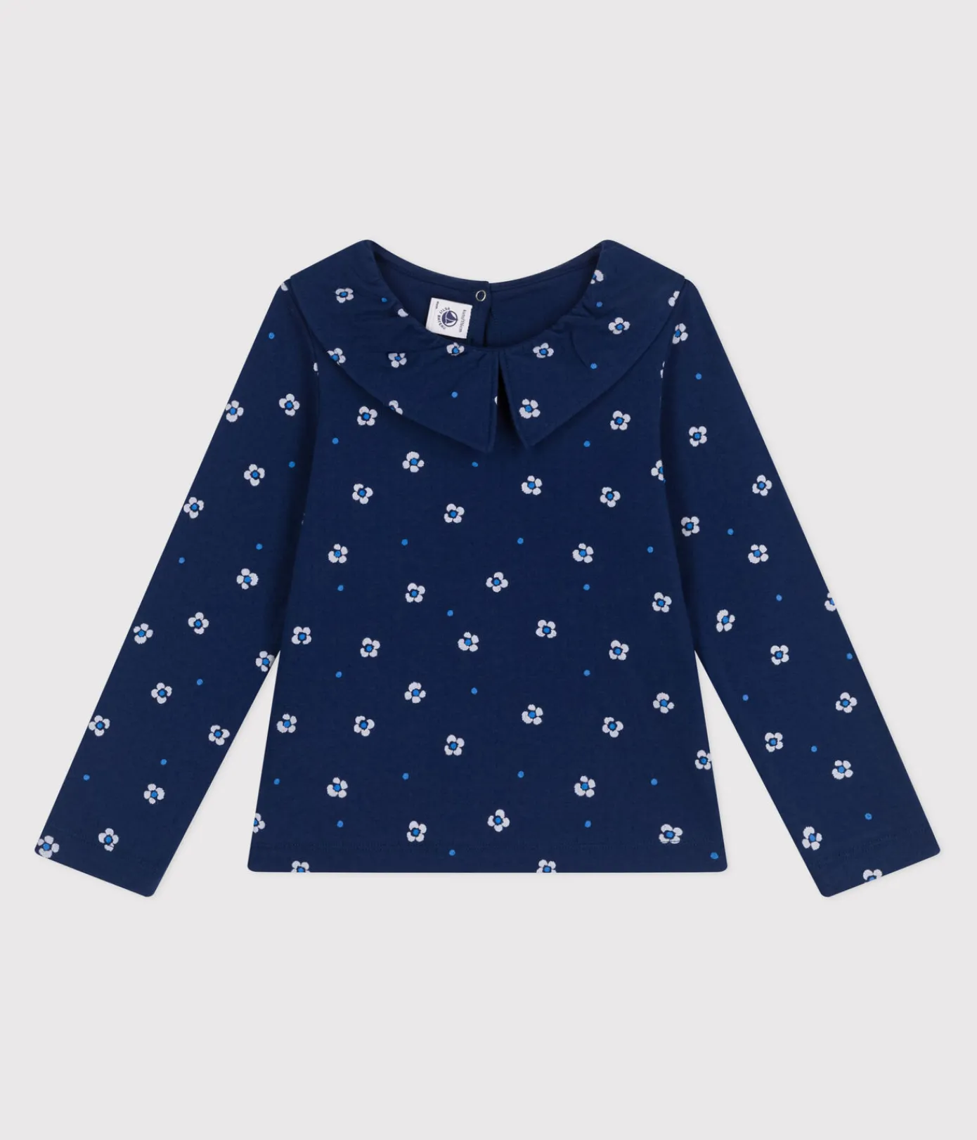 Petit Bateau T-Shirts, Tops, Oberteile*Langärmeliges Kinder-T-Shirt aus Baumwolle mit Blumenmuster blau MEDIEVAL/weiss MULTICO