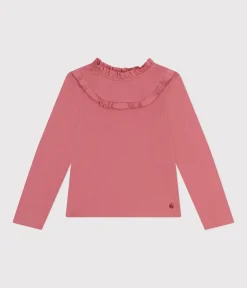 Petit Bateau T-Shirts, Tops, Oberteile*Langärmeliges Kinder-T-Shirt aus Rippstrick für Mädchen rosa ROSEWOOD