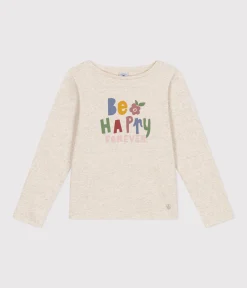 Petit Bateau T-Shirts, Tops, Oberteile*Langärmeliges Kinder-T-Shirt aus Rippstrick für Mädchen beige MONTELIMAR CHINE