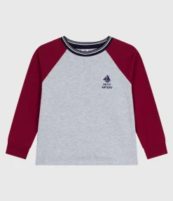 Petit Bateau T-Shirts, Poloshirts, Hemden*Langärmeliges Kinder-T-Shirt aus einfarbiger Baumwolle grau FUMEE/ AMARANTE
