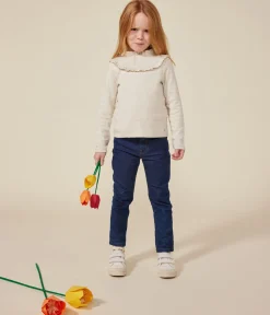 Petit Bateau T-Shirts, Tops, Oberteile*Langärmeliges Kinder-T-Shirt aus Rippstrick für Mädchen beige MONTELIMAR CHINE