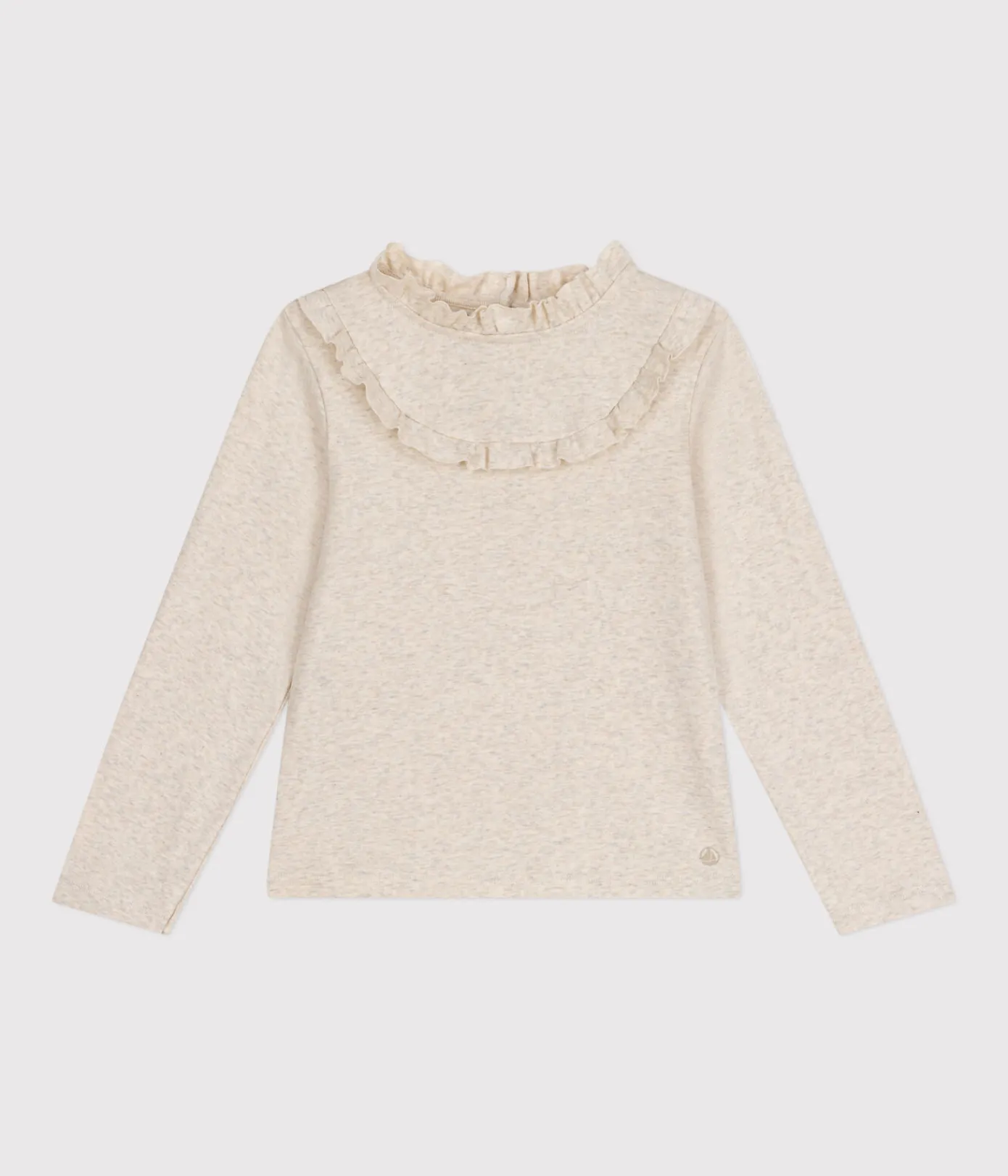 Petit Bateau T-Shirts, Tops, Oberteile*Langärmeliges Kinder-T-Shirt aus Rippstrick für Mädchen beige MONTELIMAR CHINE