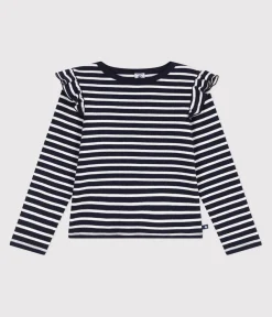 Petit Bateau T-Shirts, Tops, Oberteile*Langärmeliges Kinder-T-Shirt aus Baumwolle mit Streifen blau SMOKING/weiss MARSHMALLOW