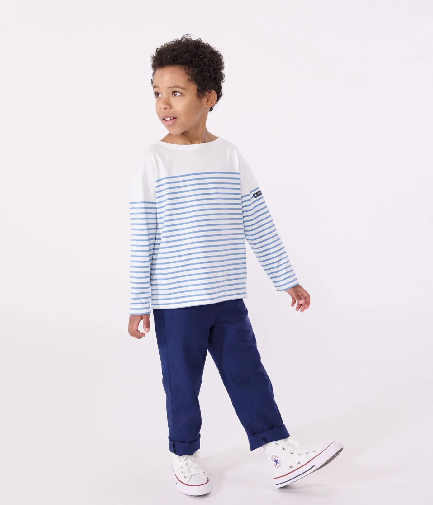 Petit Bateau Sweatshirts, Pullover, Cardigans|Sweatshirts, Pullover, Cardigans*Langärmeliges Kinder-T-Shirt weiss MARSHMALLOW/blau ALASKA