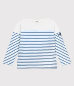 Petit Bateau Sweatshirts, Pullover, Cardigans|Sweatshirts, Pullover, Cardigans*Langärmeliges Kinder-T-Shirt weiss MARSHMALLOW/blau ALASKA