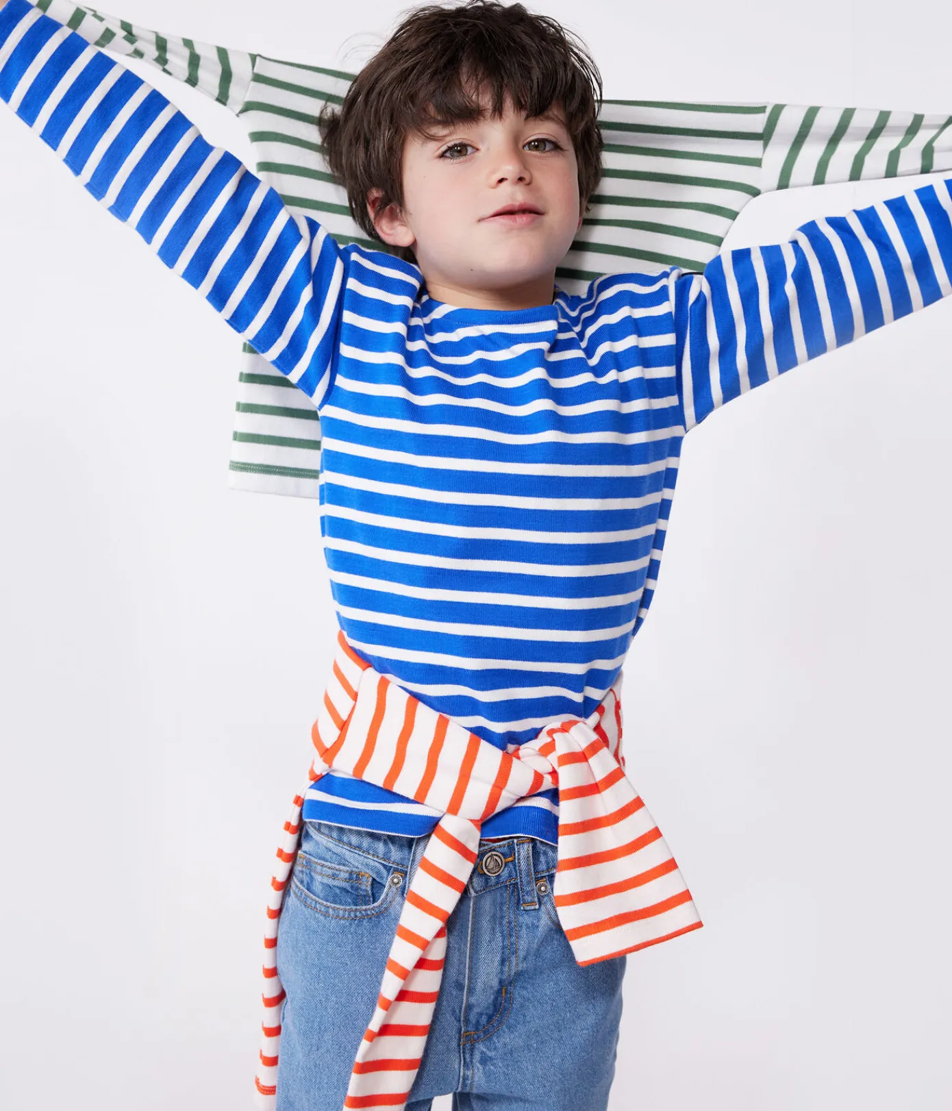 Petit Bateau Sweatshirts, Pullover, Cardigans*Langärmeliges Kinder-Unisex Streifenshirt aus Baumwolle blau PERSE/weiss MARSHMALLOW