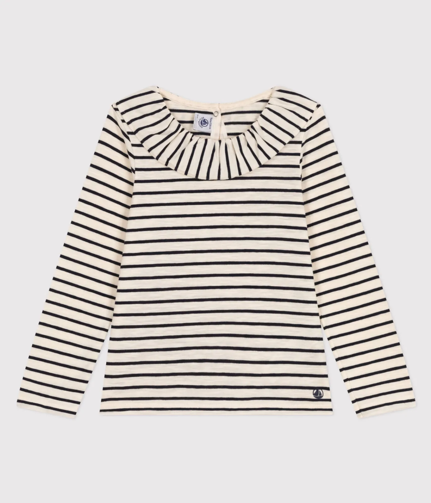 Petit Bateau T-Shirts, Tops, Oberteile*Langärmeliges T-Shirt aus geflammtem Jersey Kinder/Mädchen weiss AVALANCHE/blau SMOKING