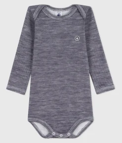 Petit Bateau Bodys*Langärmliger Baby-Body aus Wolle und Baumwolle blau SOIR/ MARSHMALLOW