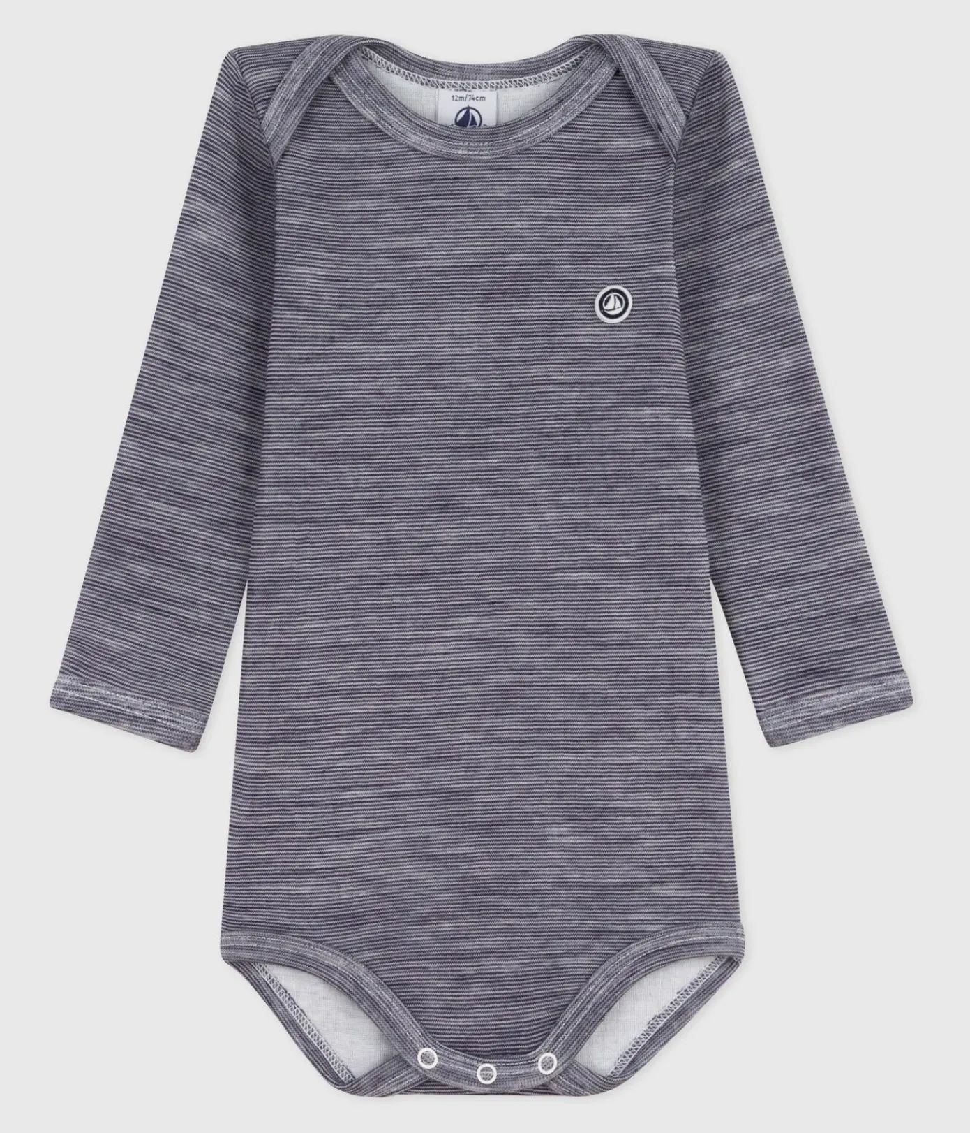 Petit Bateau Bodys*Langärmliger Baby-Body aus Wolle und Baumwolle blau SOIR/ MARSHMALLOW