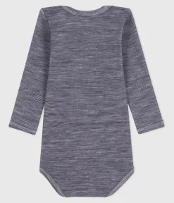 Petit Bateau Bodys*Langärmliger Baby-Body aus Wolle und Baumwolle blau SOIR/ MARSHMALLOW