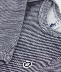 Petit Bateau Bodys*Langärmliger Baby-Body aus Wolle und Baumwolle blau SOIR/ MARSHMALLOW