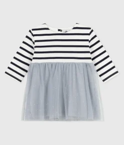 Petit Bateau Kleider*Langärmliges Kleid aus zwei Stoffen CO2/ MULTICO