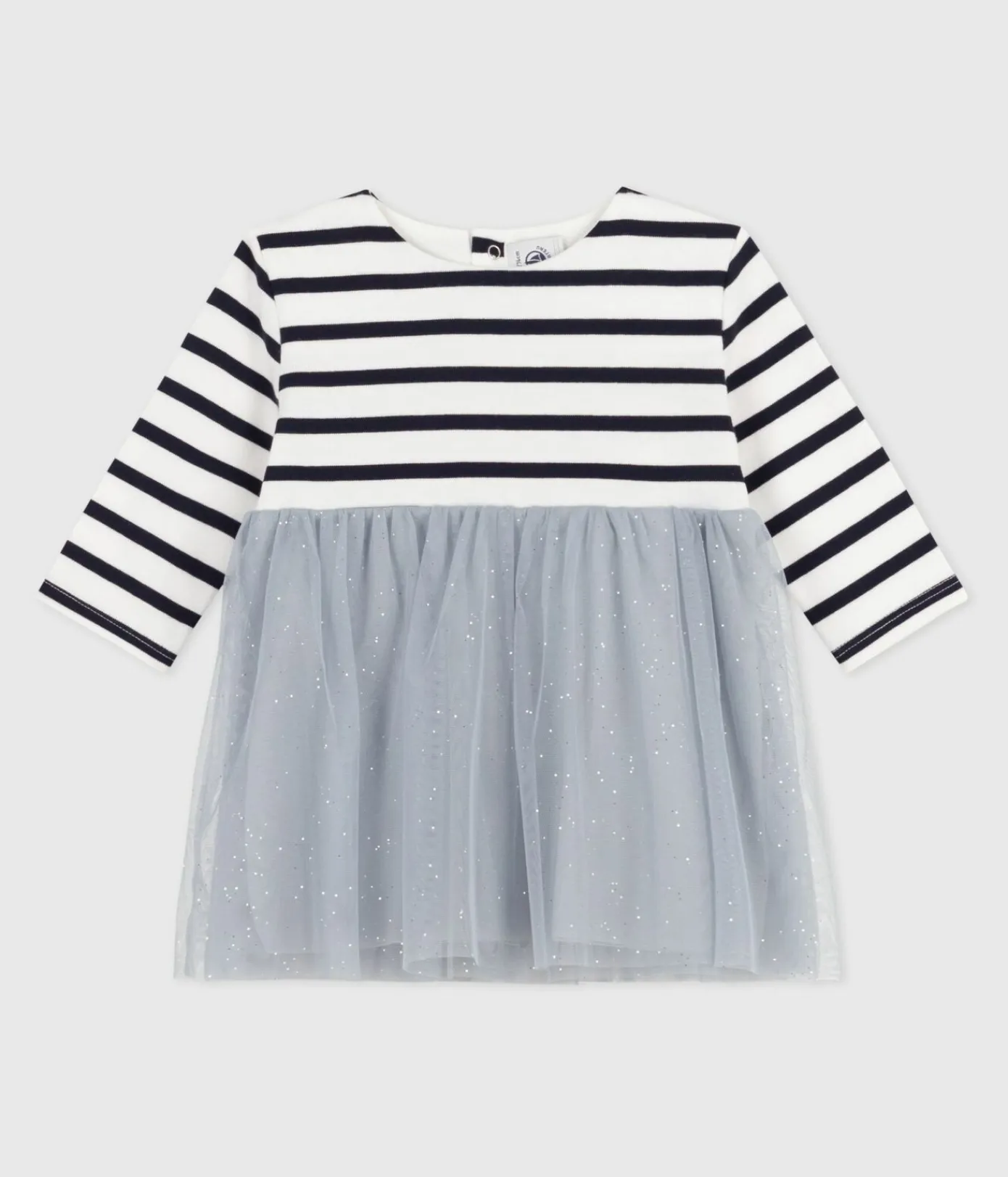 Petit Bateau Kleider*Langärmliges Kleid aus zwei Stoffen CO2/ MULTICO