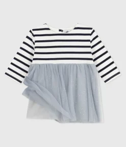 Petit Bateau Kleider*Langärmliges Kleid aus zwei Stoffen CO2/ MULTICO