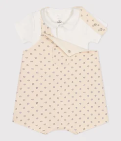 Petit Bateau Sets, Overalls & Latzhosen|Newborn*Latzhosen-Kombination aus leichtem Molton, Baby weiss AVALANCHE/ MULTICO