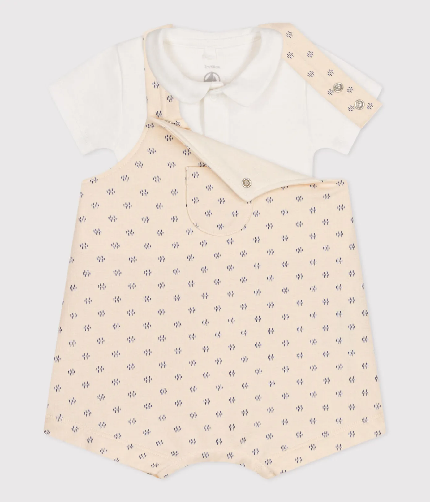 Petit Bateau Sets, Overalls & Latzhosen|Newborn*Latzhosen-Kombination aus leichtem Molton, Baby weiss AVALANCHE/ MULTICO