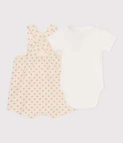 Petit Bateau Sets, Overalls & Latzhosen|Newborn*Latzhosen-Kombination aus leichtem Molton, Baby weiss AVALANCHE/ MULTICO