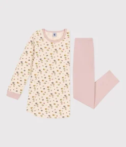 Petit Bateau Schlafanzüge, Nachthemden*Nachthemd aus aufgerautem Jersey mit Blumenmuster für Kinder rosa SALINE/weiss MULTICO