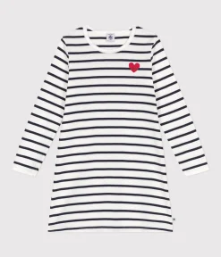 Petit Bateau Schlafanzüge, Nachthemden*Nachthemd aus gestreifter Baumwolle für Mädchen weiss MARSHMALLOW/blau SMOKING