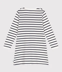 Petit Bateau Schlafanzüge, Nachthemden*Nachthemd aus gestreifter Baumwolle für Mädchen weiss MARSHMALLOW/blau SMOKING