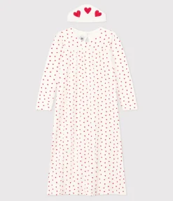 Petit Bateau Schlafanzüge, Nachthemden*Nachthemd aus Nicki und Tiara mit Herzmotiv für Mädchen weiss MARSHMALLOW/ROT TERKUIT