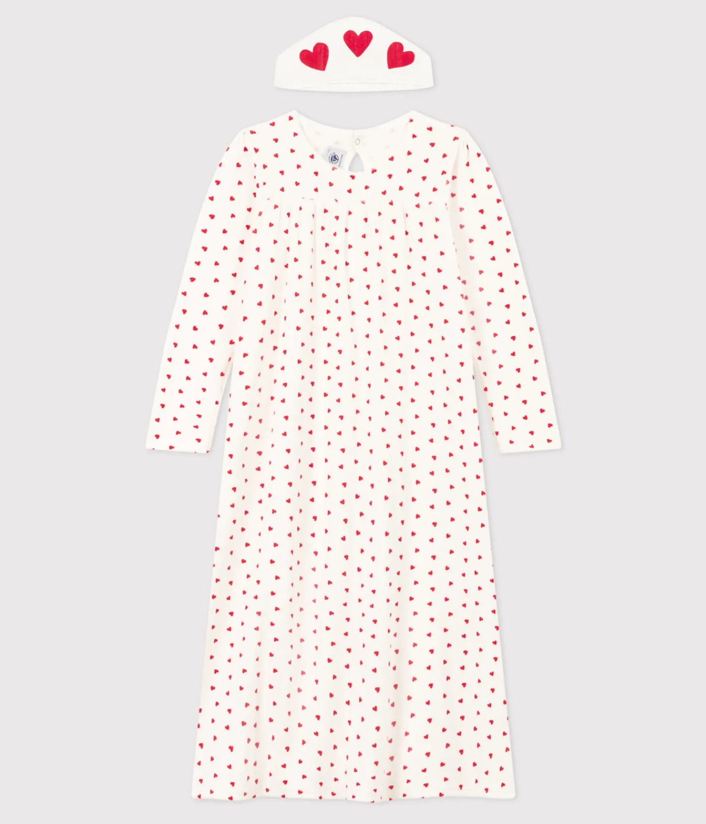 Petit Bateau Schlafanzüge, Nachthemden*Nachthemd aus Nicki und Tiara mit Herzmotiv für Mädchen weiss MARSHMALLOW/ROT TERKUIT