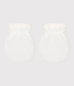 Petit Bateau Accessoires, Sonnenhüte, Caps|Newborn*Neugeborenen-Fäustlinge aus einfarbiger Baumwolle weiss MARSHMALLOW
