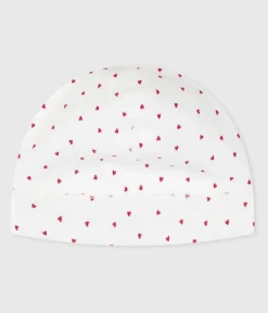 Petit Bateau Accessoires, Sonnenhüte, Caps|Newborn*Newborn-Mützchen aus Baumwolle mit Herzmotiv weiss MARSHMALLOW/ROT TERKUIT