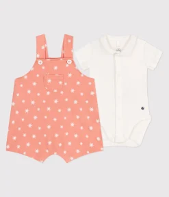 Petit Bateau Sets, Overalls & Latzhosen|Newborn*Newborn-Set Latzhose aus Baumwolle mit Sonnenmuster und Body orange ABRICOT/ MARSHMALLOW