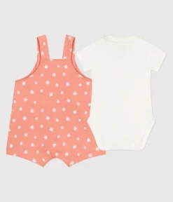 Petit Bateau Sets, Overalls & Latzhosen|Newborn*Newborn-Set Latzhose aus Baumwolle mit Sonnenmuster und Body orange ABRICOT/ MARSHMALLOW