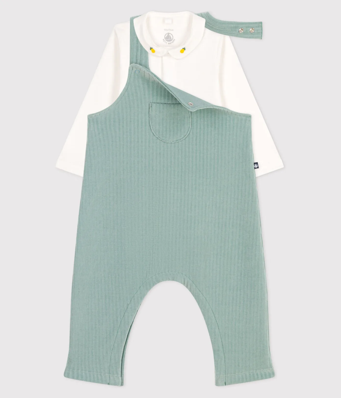Petit Bateau Sets, Overalls & Latzhosen|Newborn*Newborn-Set Latzhose und bestickter Body aus Baumwolle grün PAUL