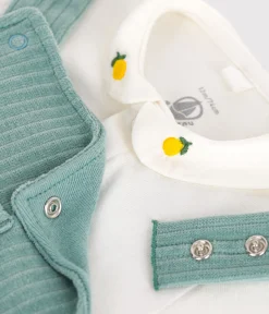 Petit Bateau Sets, Overalls & Latzhosen|Newborn*Newborn-Set Latzhose und bestickter Body aus Baumwolle grün PAUL