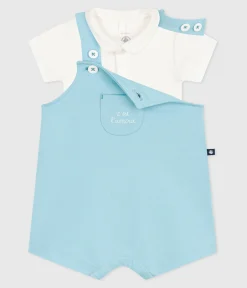 Petit Bateau Sets, Overalls & Latzhosen|Newborn*Newborn-Set Latzhose und Strampler aus Baumwolle blau AQUATIC