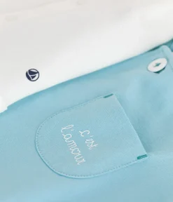 Petit Bateau Sets, Overalls & Latzhosen|Newborn*Newborn-Set Latzhose und Strampler aus Baumwolle blau AQUATIC