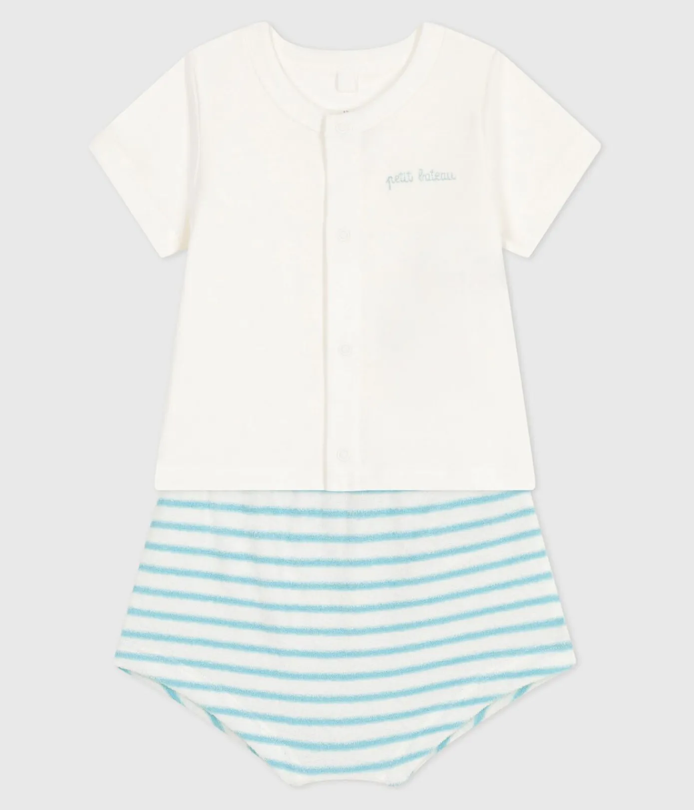 Petit Bateau Sets, Overalls & Latzhosen|Newborn*Newborn-Set Zweiteiler aus Baumwolle mit gestreiftem Unterteil blau MARSHMALLOW/ AQUATIC
